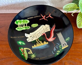 Prato colecionável vintage da Flórida | Arte pintada à mão em preto, fabricado no Japão