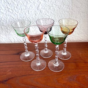 Twisted Stem Colourful Cordials | Set of 5 Aperitif Liqueur Glasses | Vintage Barware