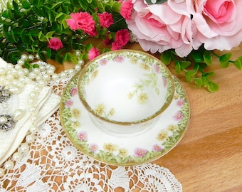 Plato y plato vintage de Limoges: Ramequín floral con capullos de rosa