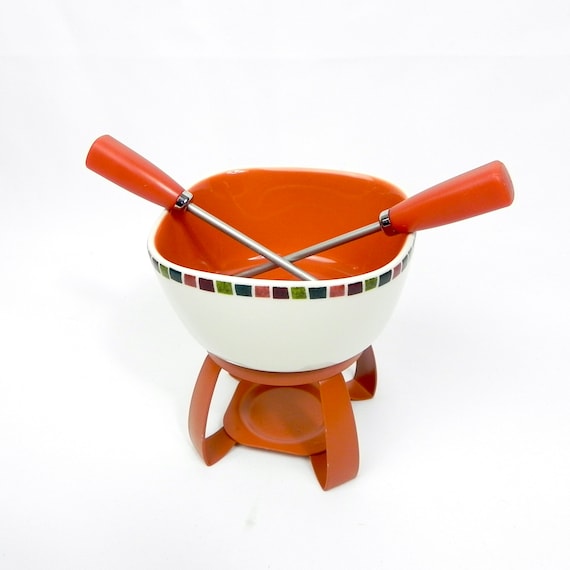 Mini Orange Fondue Set Small Chocolate Dessert Fondue Pot Retro Orange  Kitchen 