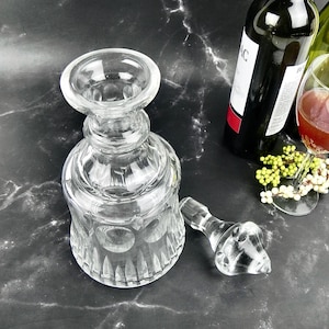 Pressed Glass Decanter with Thumbprint Design | Vintage Decanter for Wine Whiskey Liquor