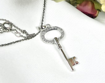 Sterling & Diamond Key Pendant Necklace | Adjustable Key to Your Heart Jewellery | Made in Italy Jewellery