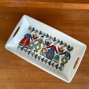 Figgjo Flint Saga Serving Platter | Mid-Century Scandinavian Norwegian Housewares | Norsk Design Handpainted Design by Turi Gramstad Oliver