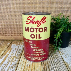 Vintage 60s Motor Oil Can - Full 1 Imperial Quart | NEVER OPENED | Shurflo Garage Mechanic Memorabilia | Retro Car Product