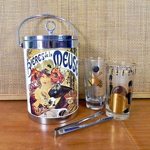 Cubo de hielo francés vintage / Cartel Art Nouveau de Bières de la Meuse / Publicidad antigua francesa
