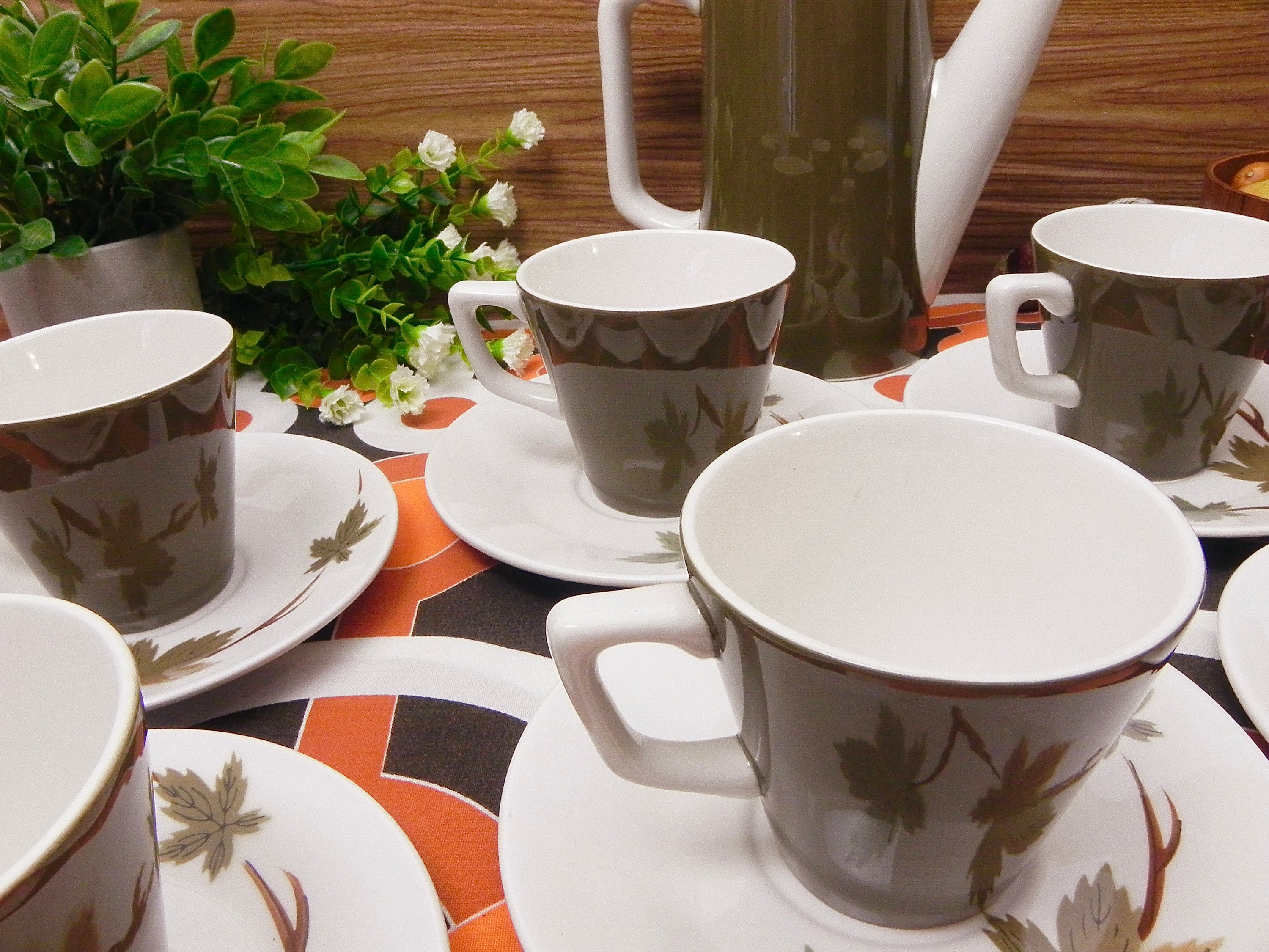 Noritake Primastone Bronze Cup & Saucer With Autumn Leaves | Mid