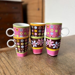 Vintage Flower Power Mugs | Retro Y2K Mix & Match Coffee Tea Cups