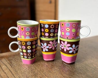 Vintage Flower Power Mugs | Retro Y2K Mix & Match Coffee Tea Cups