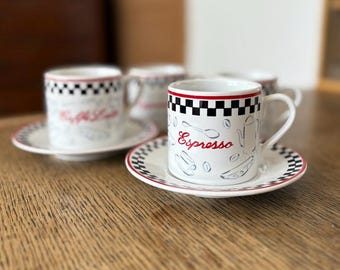 Riviera Van Beers Signature CAFE ITALIA Coffee Cups & Saucers | Vintage European Cappuccino, Espresso Mocha Caffé Latte Set