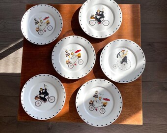 Oneida Chefs to Go Lunch Plates | Salad Bicycle Motif Dinnerware | Y2K Housewares