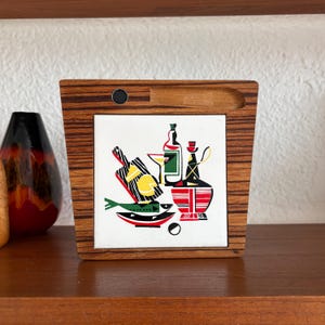 Mid-century Fliesen Untersetzer | Holzmaserung Italienisches Käse- und Charcuteriebrett | Vintage Küchenartikel