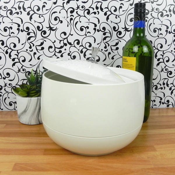 Minimalist White Ice Bucket | Mid-Century Modern Round Ice Bucket | Vintage Barware