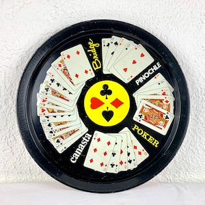 Bandeja de servir pôquer | Bandeja de bebidas de metal vintage com desenhos de pinocle de ponte de canastra de pôquer