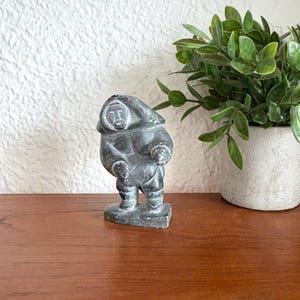 Inuit Soapstone Man Carving Signed | Arctic Sculpture | Indigenous Canadian Art