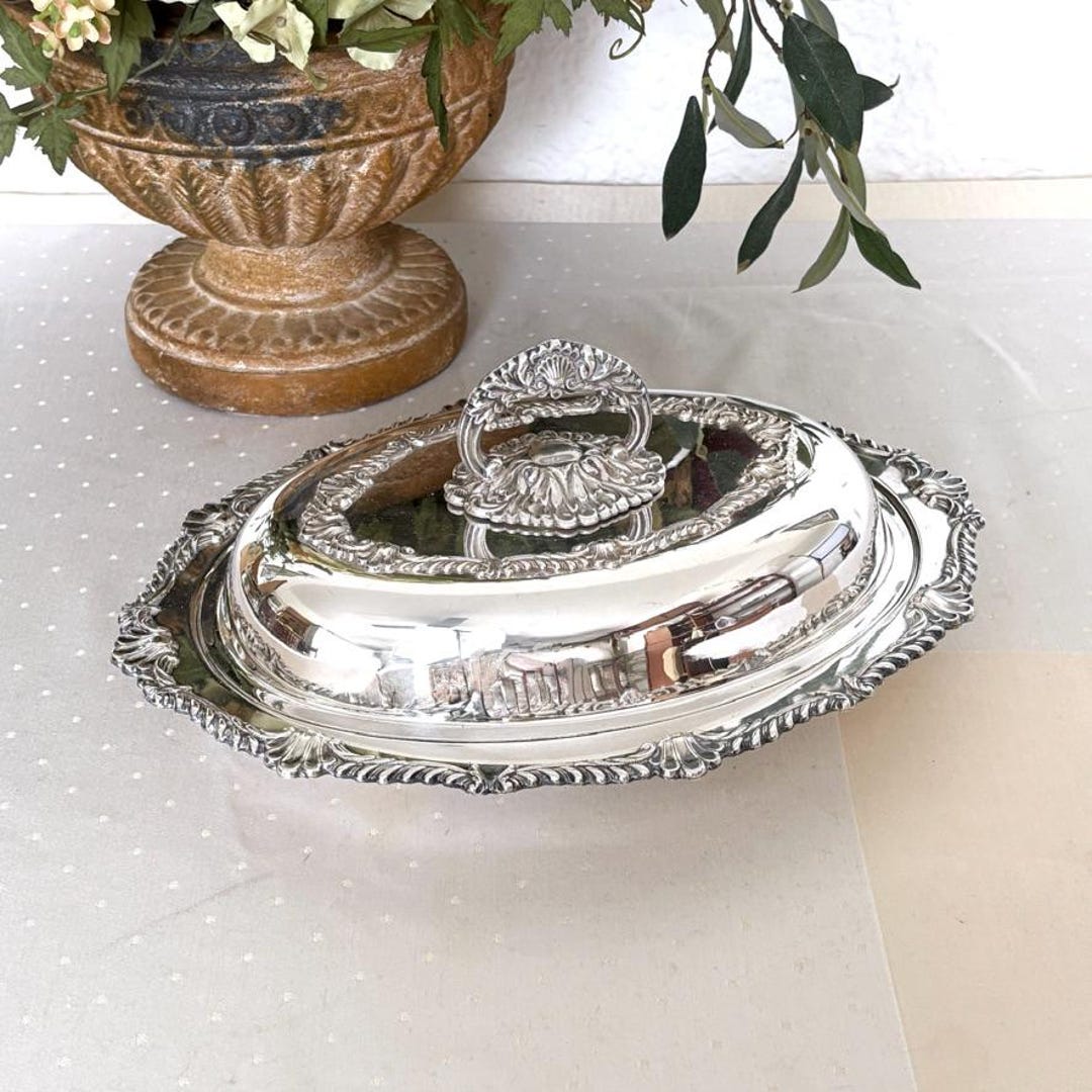 Silver-plate Ornate Covered Serving Dish by Rideau | Elegant Antique ...