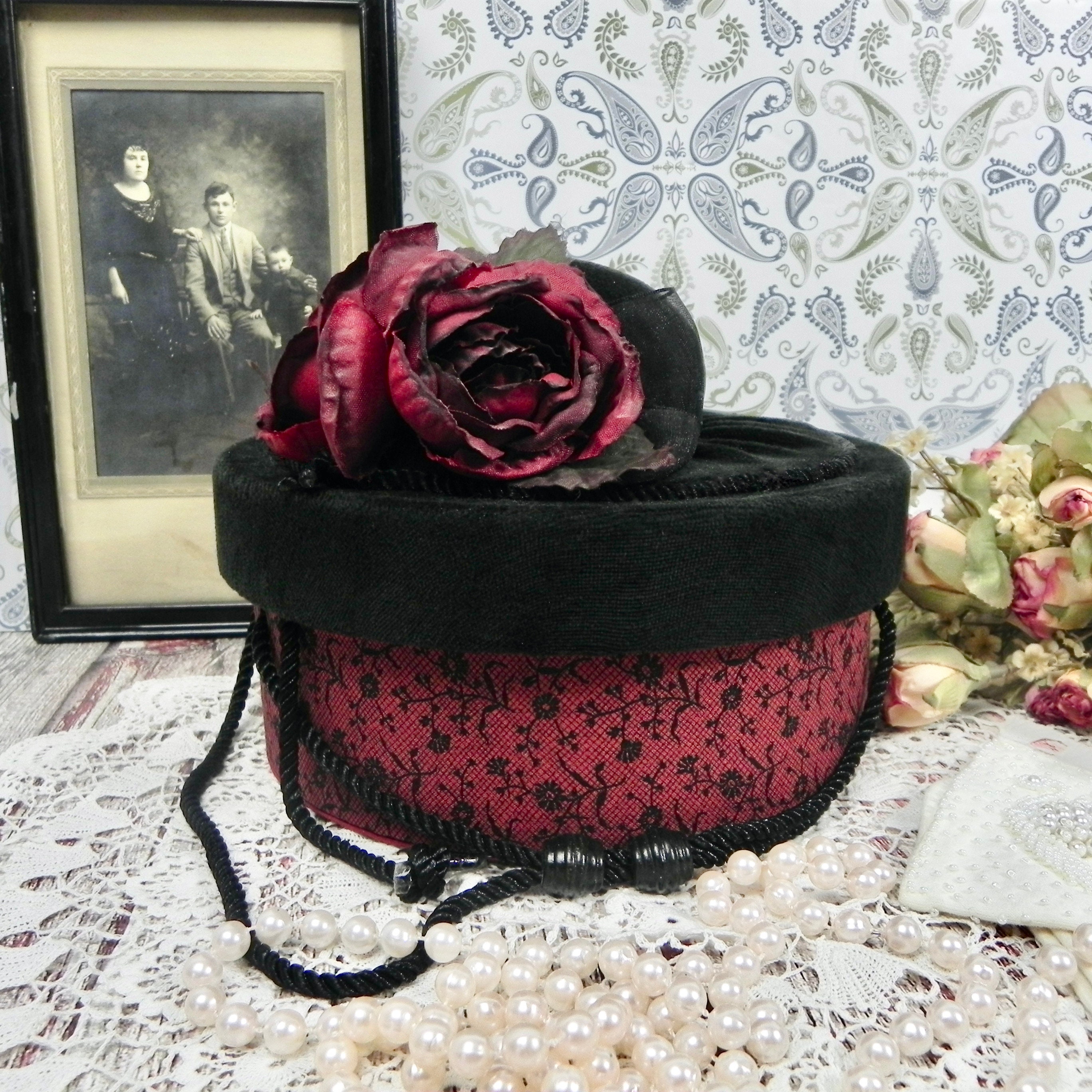 Round Velvet Flower Hat Box with Ribbon Bow