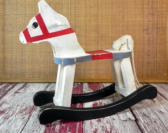Vintage Toy Wood Rocking Horse | Rustic Farmhouse Decor | Country Chic Children's Decor