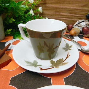Noritake Primastone Bronze Cup & Saucer with Autumn Leaves | Mid-Century Kitchenware | Buy 6 Get 1 FREE