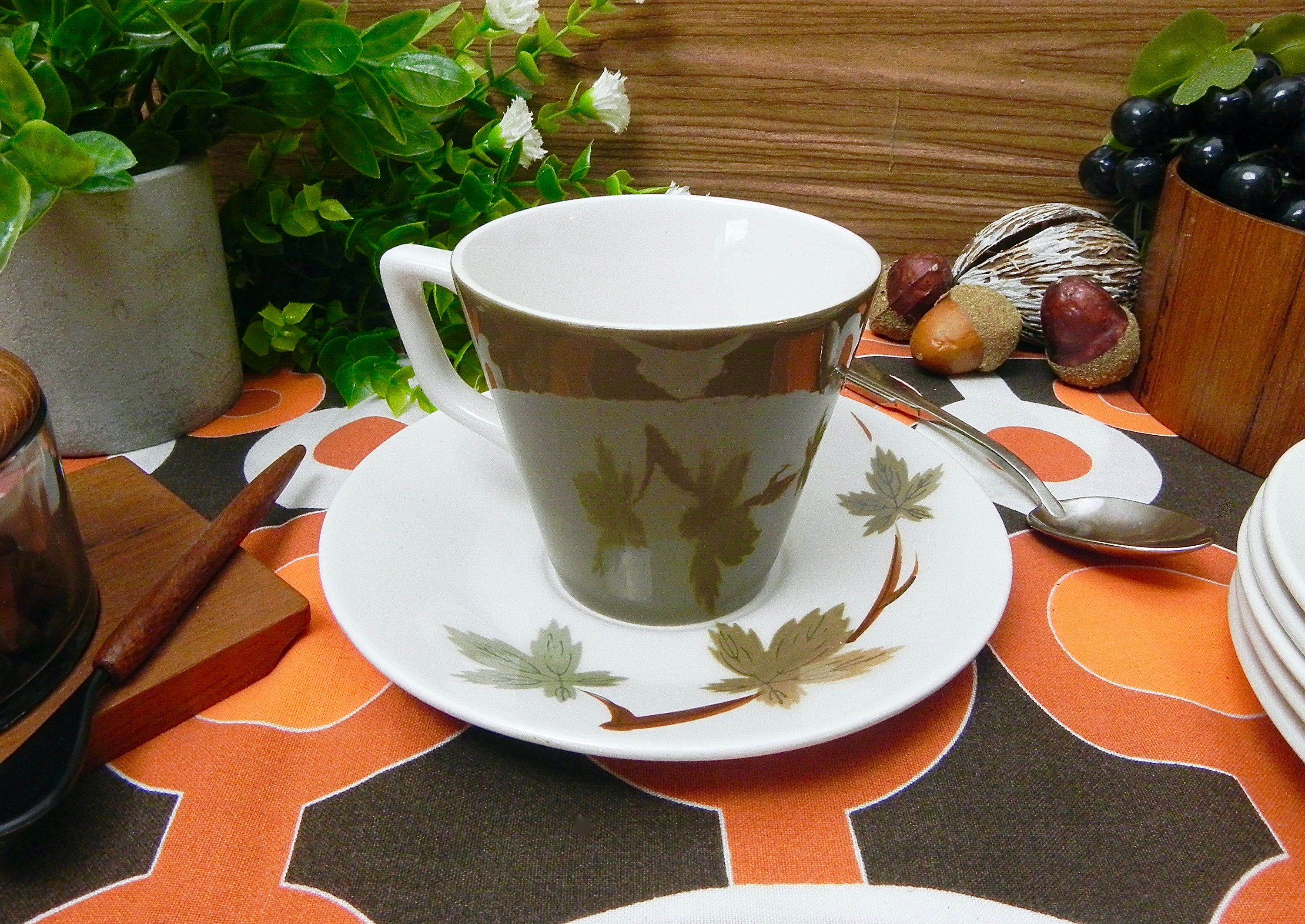 Noritake Primastone Bronze Cup & Saucer With Autumn Leaves | Mid