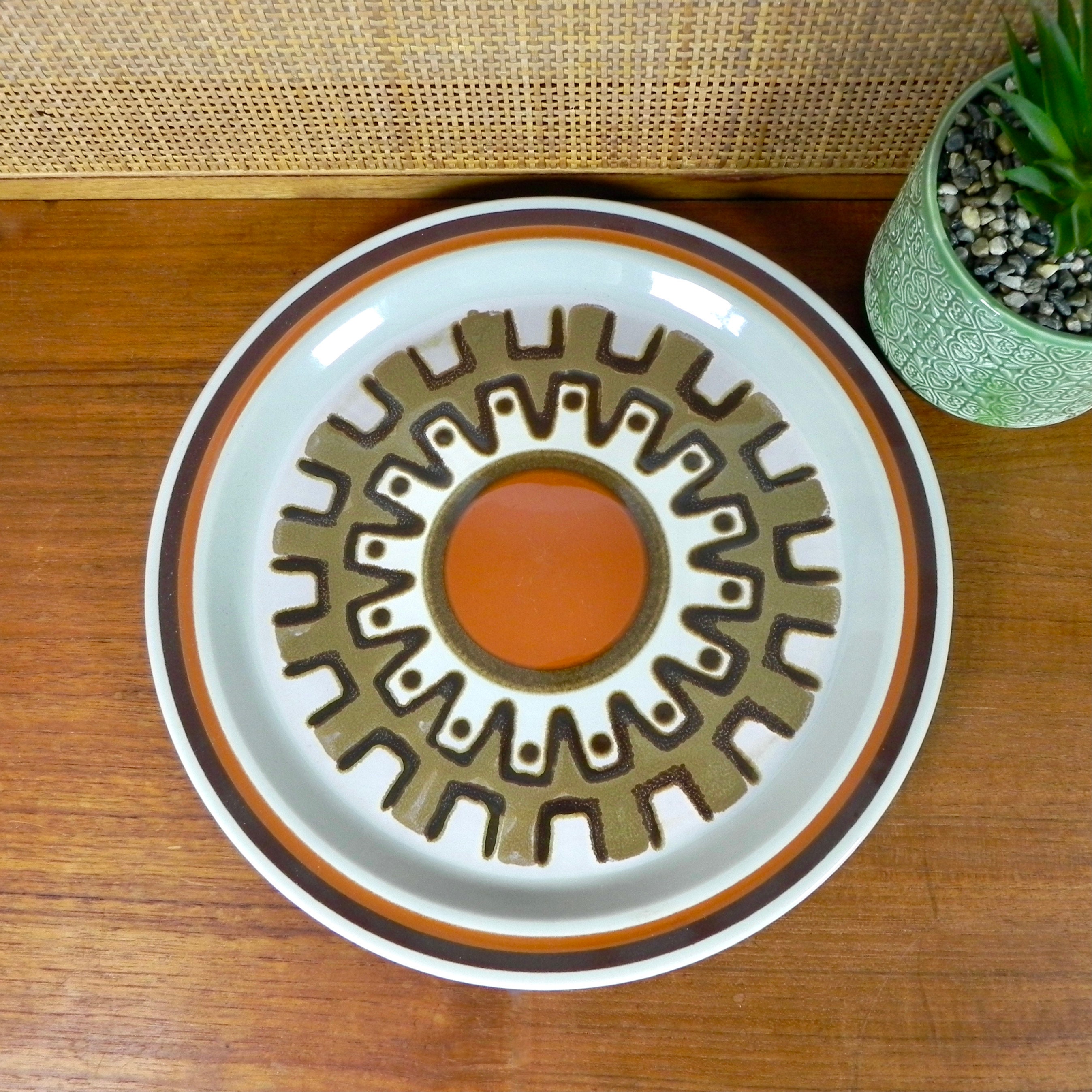 Haniwa Stone Aztec Japan Serving Plate & Bowl | Mid-century