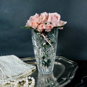 Cut Crystal Small Vase | Vintage Faceted Fan & Pinwheel Hobstar Table Vase | Retro Home Decor