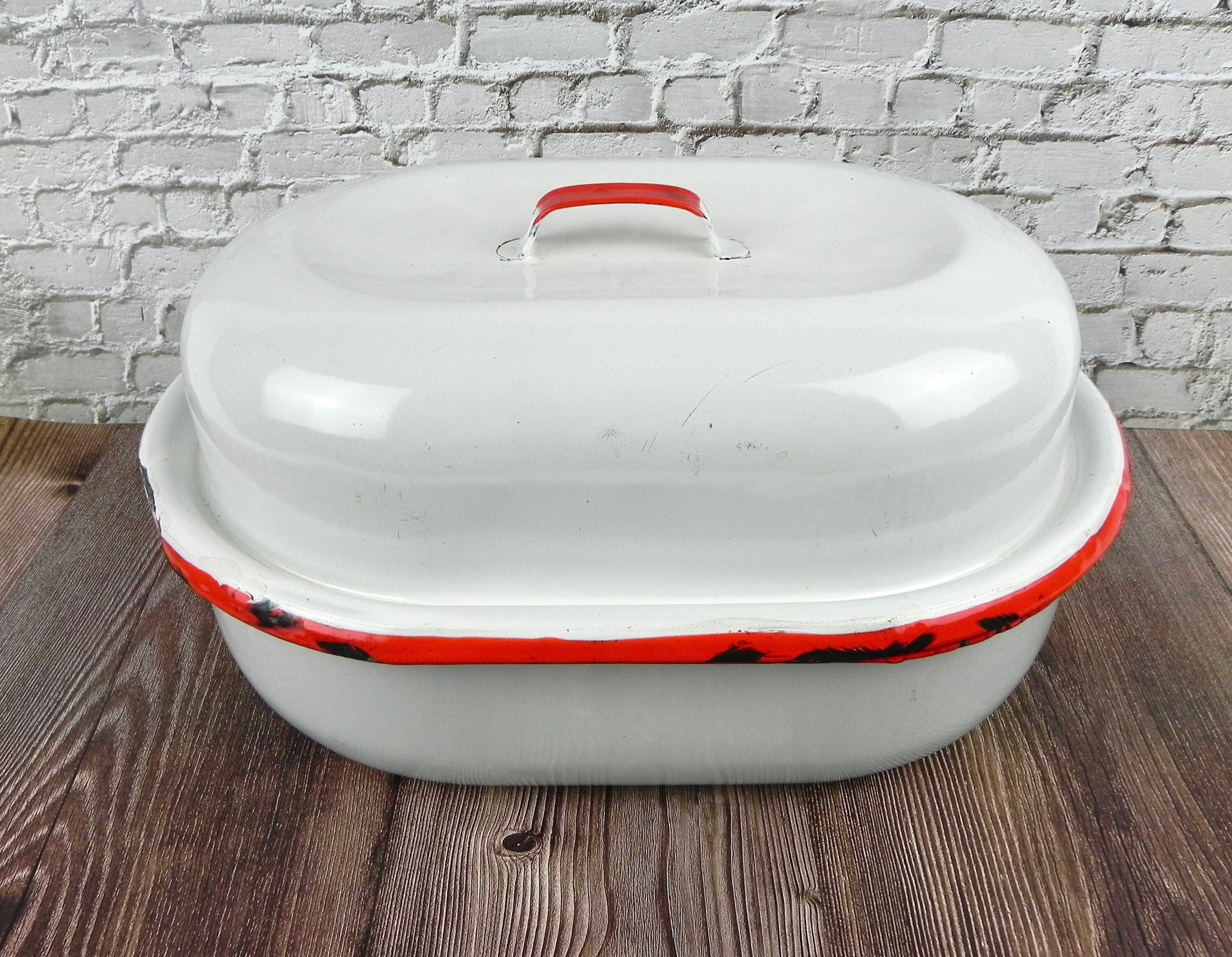 Red & White Enamelware Roaster Antique Turkey Pot Roast Etsy