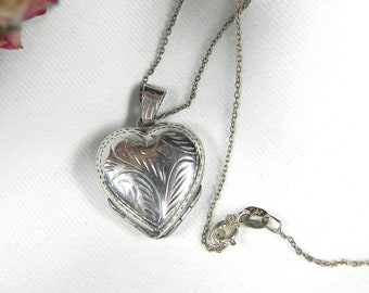 Sterling Carved Heart Locket Necklace | Multi Photo Pendant | Four Section Silver Locket