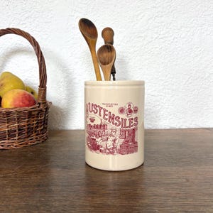 Vintage Comptoir de Famille Ceramic Utensil Holder | French Country Kitchen Crock Chef Design