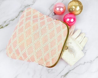 Pink Beaded Clutch Cordé Bead | Vintage White & Pink Evening Bag | Wedding Bride Clutch