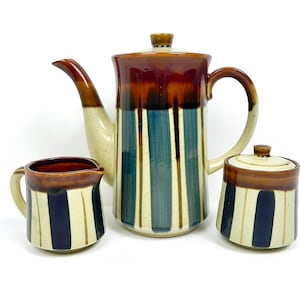 Artisan Teapot Creamer Sugar Set | Vintage Quebec Pottery | Hand Crafted Ceramics