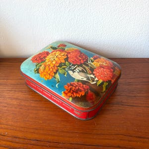 Blue Bird 1950s Toffee Tin | Mid-Century Floral Harry Vincent Ltd. Confectionary Container | Huntington Worcestershire England |
