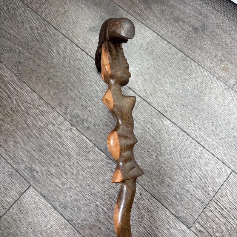 Stylized Stick Folk Art Solid Wood Walking Stick | Female Figurative Cane With Brass ...