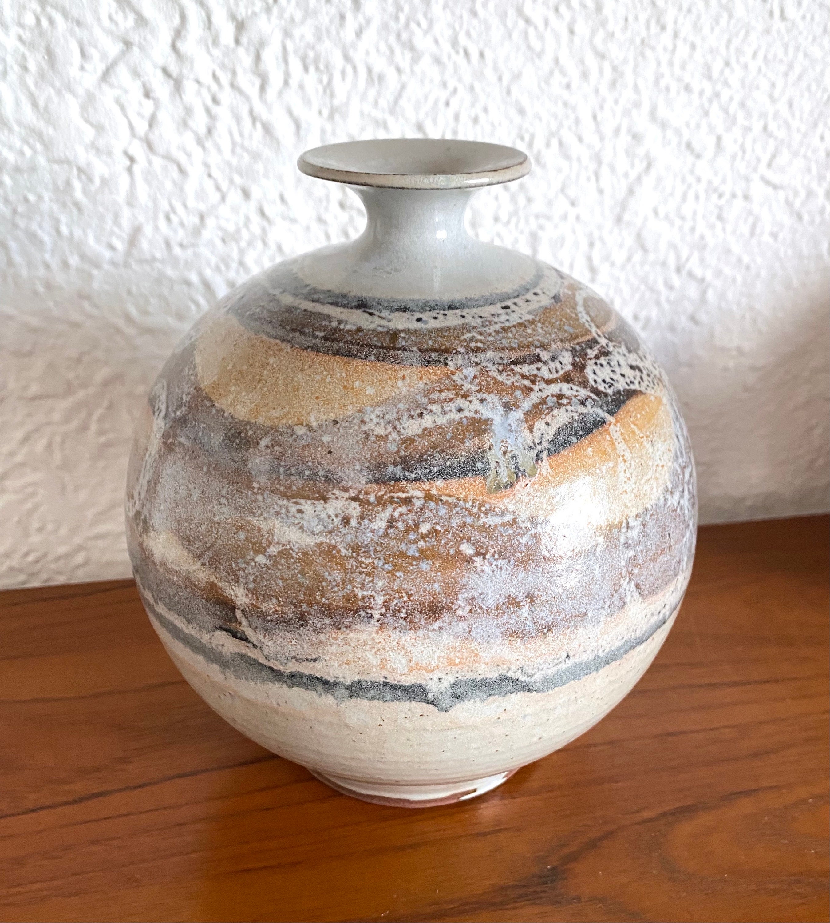Contemporary Signed Pottery Vase | Grey Earth Tone Art