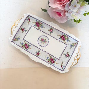 Royal Albert &quot;Petit Point&quot; Sandwich Tray | Vintage Petit Four Fine Bone China with Pink Roses & Gold Detail | English High Tea  | PRISTINE