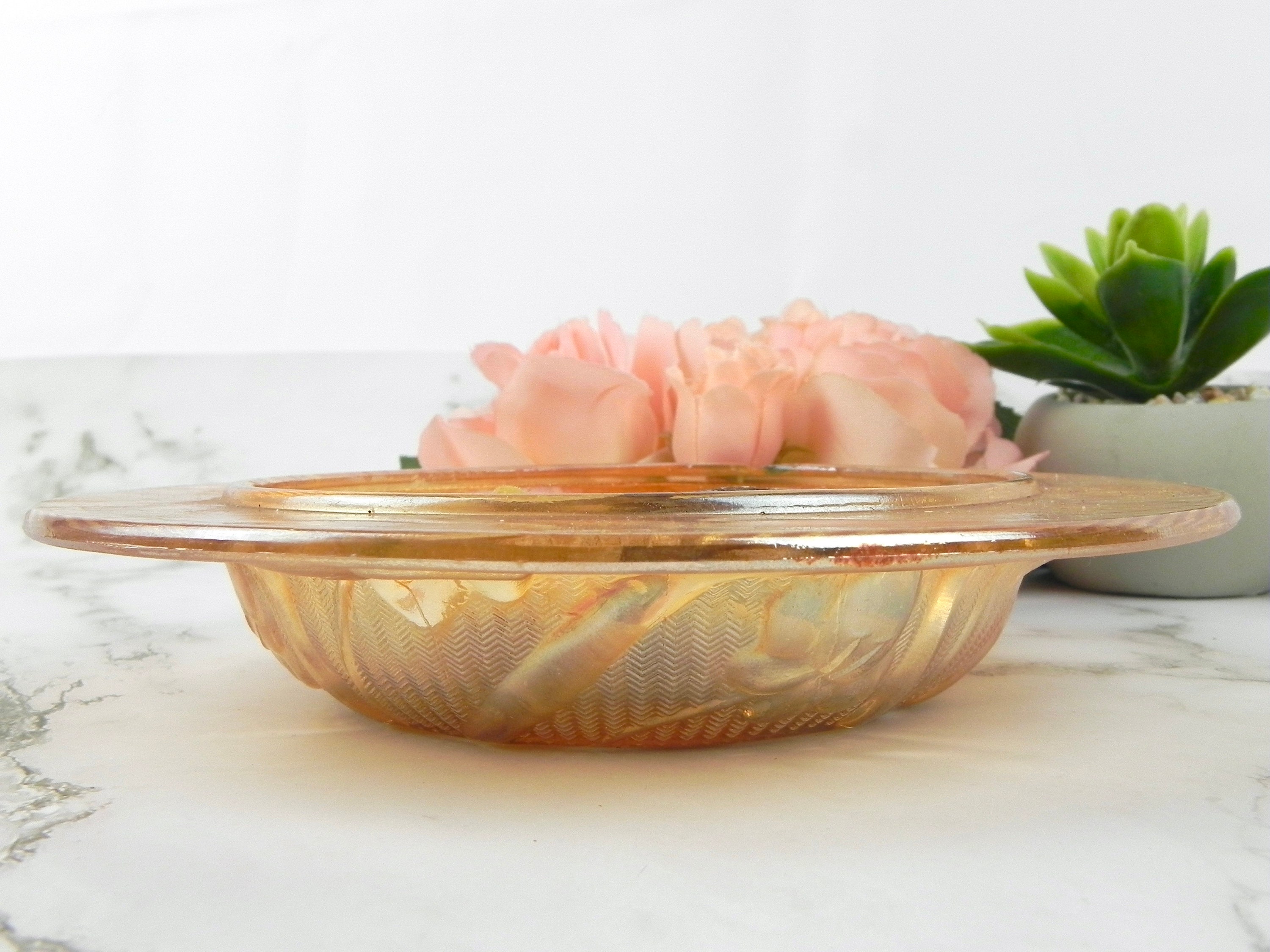 Peach Carnival Glass Candy Dish Pressed Glass Trinket Bowl Etsy