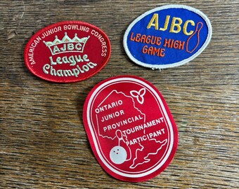 écussons de bowling vintage | Tournoi provincial de l'Ontario de la Ligue AJBC des années 1970 | Emblèmes de veste universitaire universitaire