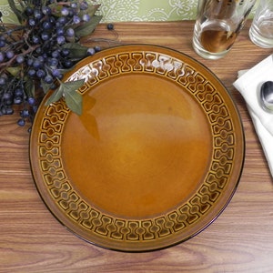 Mid-Century Dinner Plate or Serving Platter | 70s Earth Tone Geometric Pattern Plate | Burnt Sienna Plate