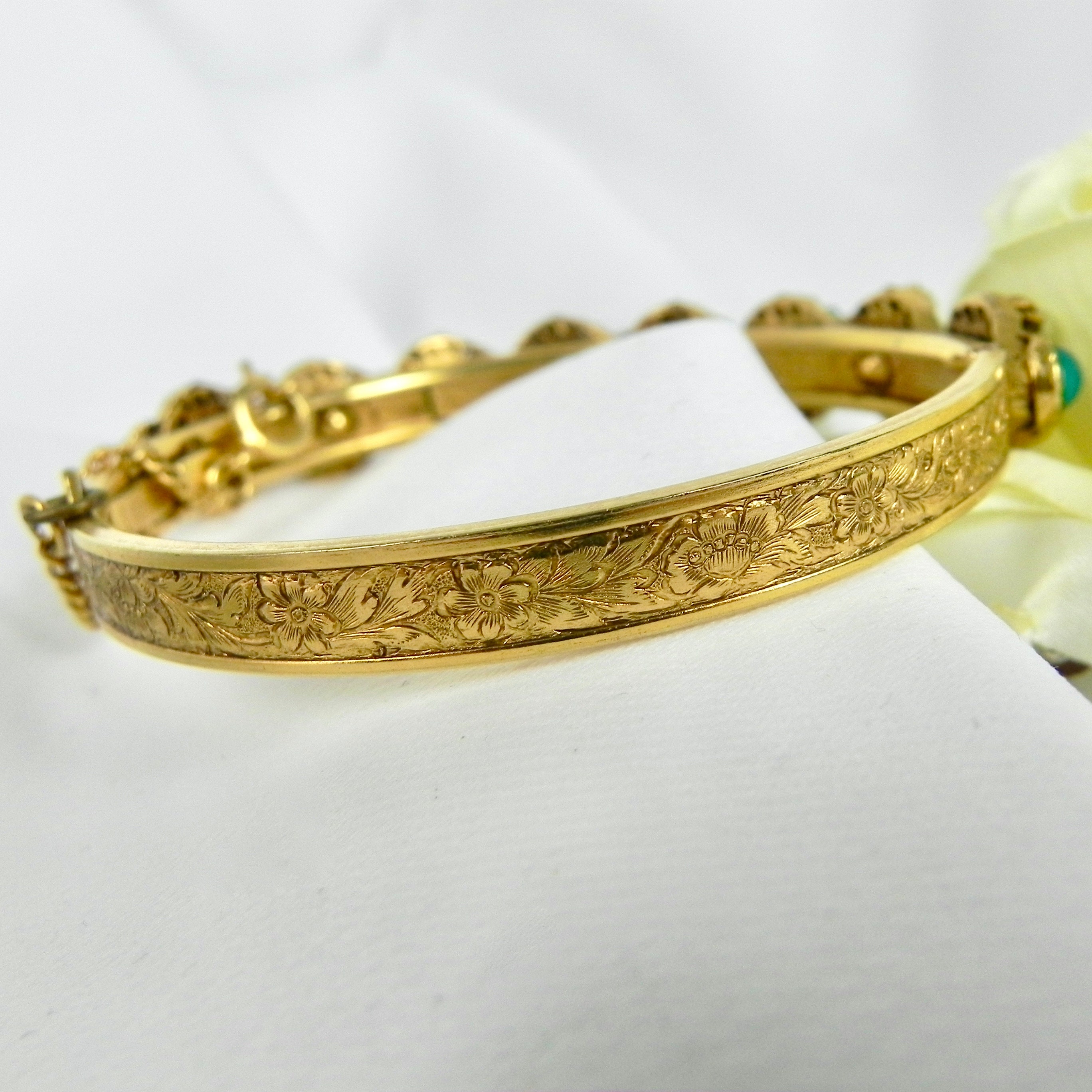 Florenza Turquoise Pearl Crystal Bracelet Signed | Gold Tone