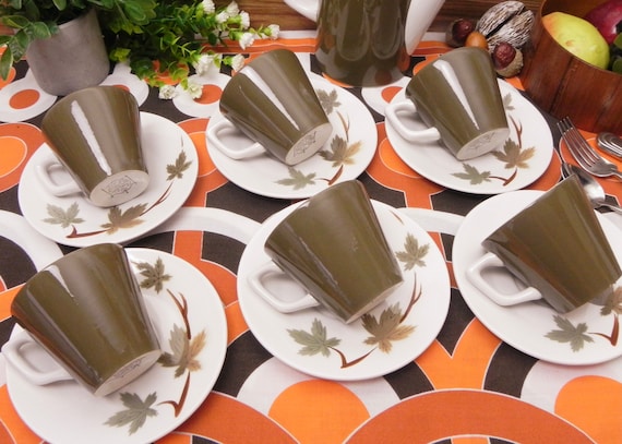Noritake Primastone Bronze Cup & Saucer With Autumn Leaves | Mid
