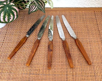 Vintage bakelieten messenset | GloHill Acadia Made in Canada bestek | Roestvrij staal met gekartelde rand