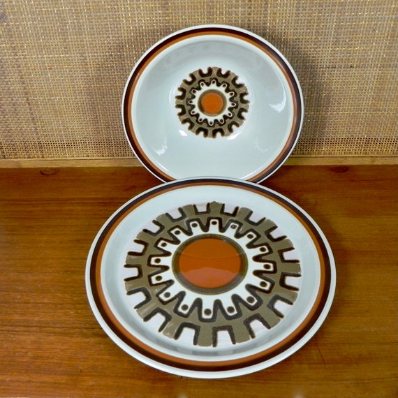 Haniwa Stone Aztec Japan Serving Plate & Bowl | Mid-century