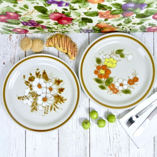 Dried Flowers Trellis Blossom Plates | Mountain Wood Collection | Japanese Stoneware Plates | Vintage 70s Replacement Plates