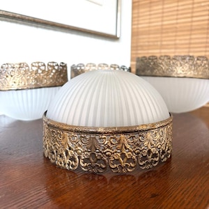 Antike Eisglas & Messing Leuchtenschirme | Art Deco / Jugendstil / Hollywood Regency Dekor