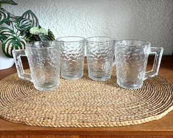 Arcoroc Pressed Glass Coffee Mugs | Set of 4 Vintage French Kitchenware