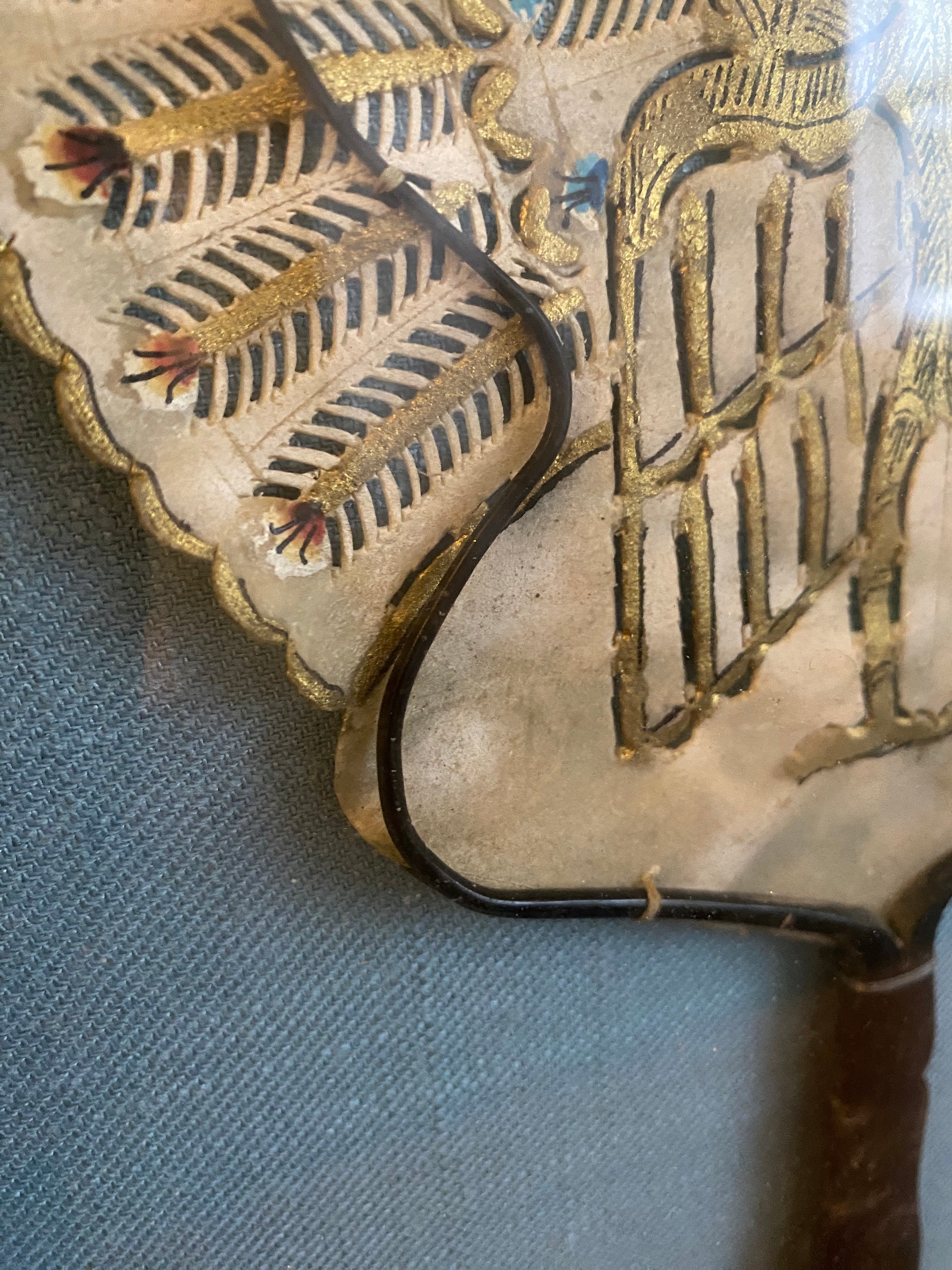 Antique Indonesian Java Fan With Gold | Carved Water Buffalo Horn ...