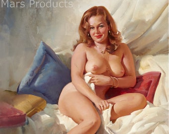 Póster de Elvgren de chica pin-up rubia fresa de los años 60 "Retrato desnudo"