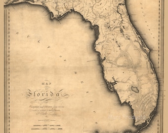 Mapa histórico de Florida de 1823 por Charles Vignoles, Impresión de la Costa del Golfo