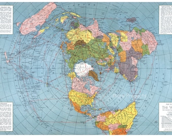 Carte de la Terre plate, projection équidistante azimutale polaire, 1943 affiche de la Seconde Guerre mondiale