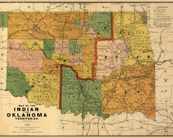 Indian Territory Historic 1892 Vintage Style Oklahoma Wall Map