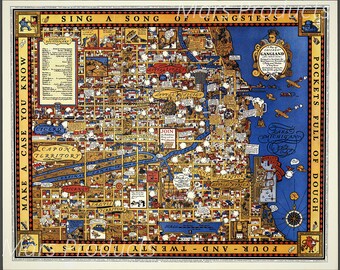 Mapa histórico de gánsteres de Chicago, 1931, 24 x 30